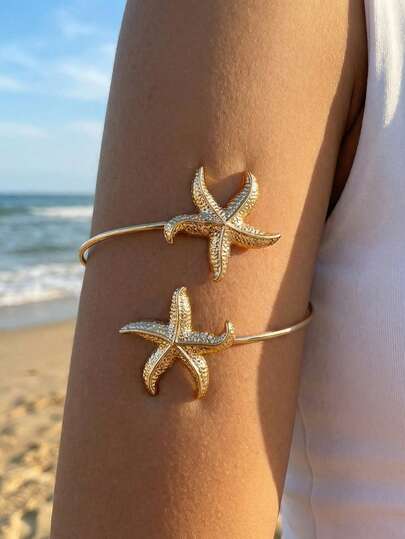 1 قطعة سوار على شكل نجمة البحر بطراز العطلات، قابل للتعديل والتخصيص، مناسب لجميع المناسبات، للارتداء في حفلات الشاطئ، هدية للصديقة
