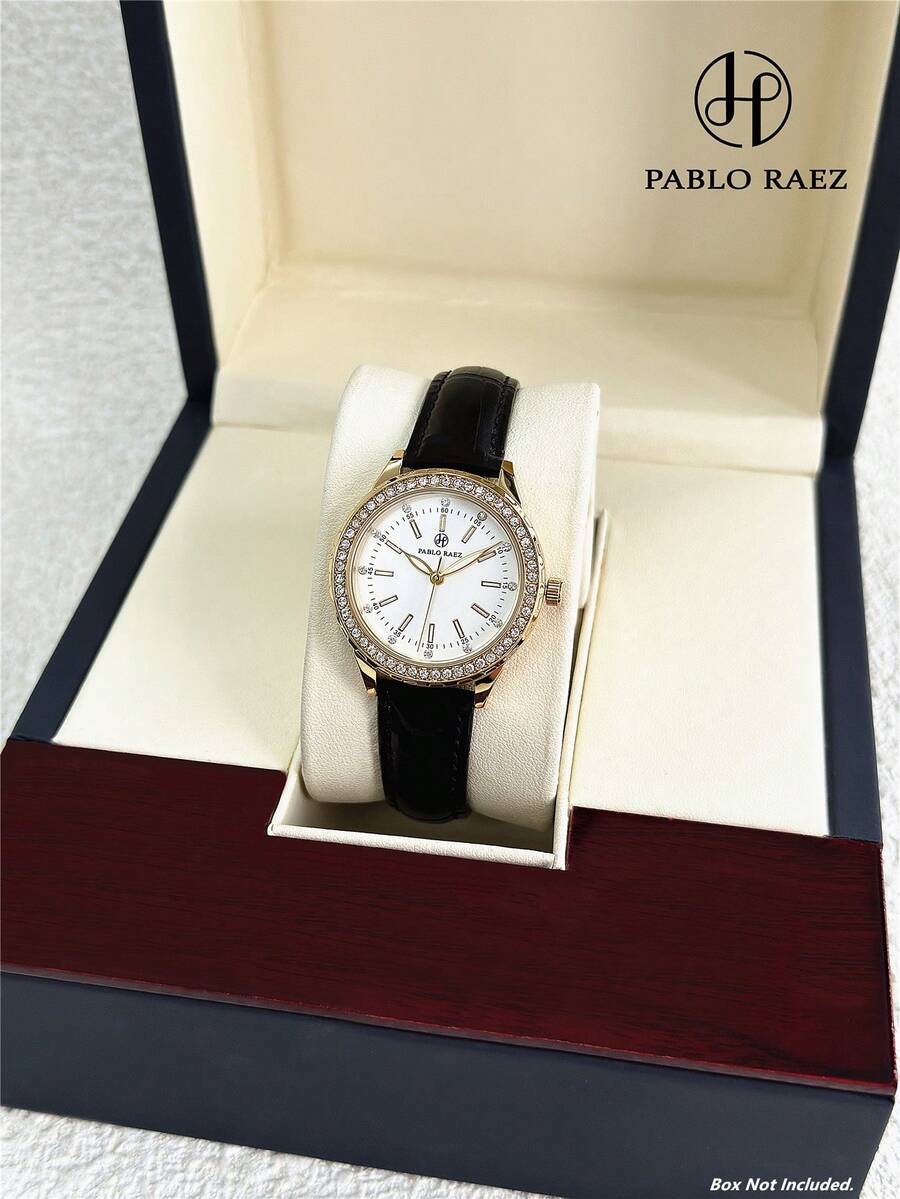 Pablo Raez 1件装 18K金女士腕表 不锈钢奢华石英表 时尚原创 迷人钻石展示 复古女式腕表 金色不褪色 50米防水 柔软皮革表链 休闲青少年腕表 送给女朋友或家人的精美礼物 适合日常生活/工作/派对装饰 毕业典礼 婚礼 生日 母亲节礼物