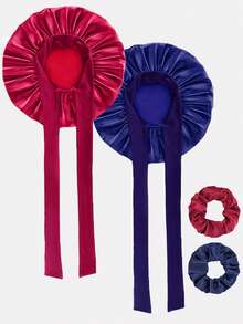 2件套女士大号缎带可调节睡帽/发带，适合日常、夏季、海滩、度假、旅行 - 彩色 - 查看 8