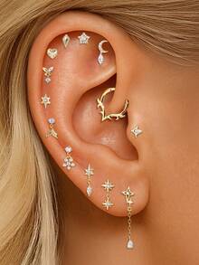 SereneSpark 1 đôi bông tai bạc 925 hình ngôi sao và mặt trăng lãng mạn đính đá Cubic Zirconia, kiểu dáng thả buông, dạng phẳng, thích hợp làm quà tặng Ngày của Mẹ cho phái nữ. Trang sức cao cấp. - Vàng - Xem 4