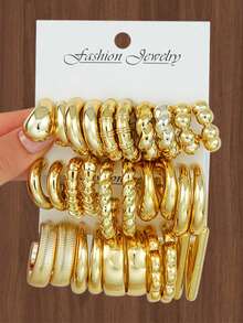 30/24/18/6pcs Fashionable Vintage Exaggerated Beach Style Shell, Starfish, Conch C-Shape Earrings Set, Suitable For Daily, Beach, Party, Gift For Girlfriend/Mom, Random Style (Random Card Color) - Yellow Gold - View 3