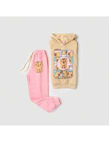Conjunto Moletom Peluciado Infantil Feminino Capivara -  Bege - Bege - Visão 3