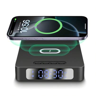 3-In-1 Wireless Charger With Time Display & Alarm Clock, Suitable For Bedroom, Bedside, Living Room, Desk, Home, Office, Compatible With IPhone 17 17e Air 16 15 14 13 12 11 Pro Max/Mini/Plus/XR/XS/X/8, Supports 2/3/4/Pro/Pro 2, Supports S26/S25/S23/S22/S21/S20/, Galaxy Buds Fast Charging Dock