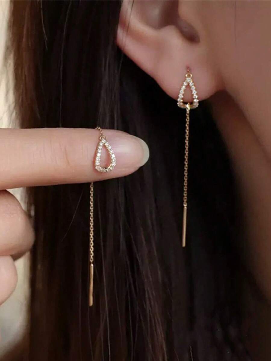 1 Đôi bông tai dài thời trang nữ, thiết kế tối giản hình giọt nước rỗng hình học với tua rua, đa năng cho đeo hàng ngày, dự tiệc, Ngày của Mẹ, Ngày Nhà giáo, quà tặng ngày lễ. - Vàng - Xem 1
