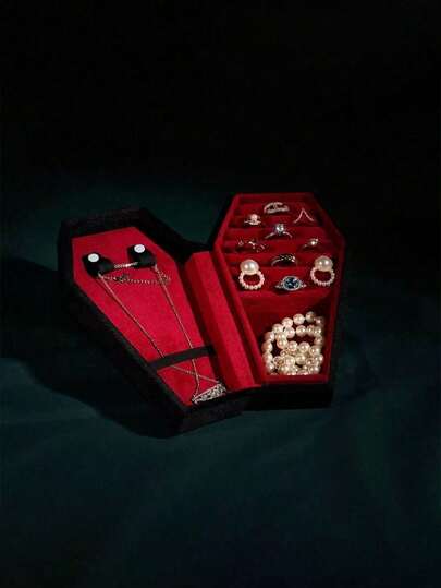 1pc Velvet Coffin-Shaped Portable Jewelry Travel Case, Jewelry Storage Box, Earring Organizer, Creative Jewelry Display Box, Suitable For Gothic Wedding, Jewelry Organization & Decoration, Christmas Gift