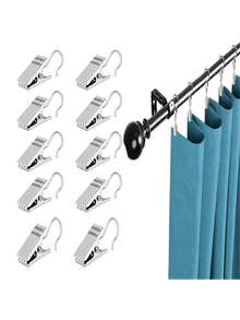 20/50/100pcs Stainless Steel Thickened Curtain Hooks, Shower Curtain Clips, Suitable For Business Display, Home Decor, Photo Hanging, Art Display (Silver) - Silver Clip - View 2