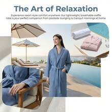 1pc Waffle Weave 100% Cotton Bathrobe, Unisex Adult Kimono Style Robe, Spring/Summer Sleepwear, Hotel/Spa Use, Absorbent & Quick Dry, Loose Fit, Multi-Color, Bathroom & Home Essentials - Multicolor - View 6