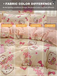 Bộ chăn ga gối 4 món in hình Hello Kitty dễ thương của Sanrio (1 vỏ chăn + 1 ga trải giường + 2 vỏ gối, không kèm ruột chăn) Mềm mại và thoải mái, 100% polyester, phù hợp cho ký túc xá, phòng ngủ gia đình, khách sạn, mọi mùa, có khóa kéo và vỏ gối, nhiều màu sắc, bền chắc. - Màu Hồng baby - Xem 7