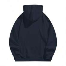 Faith Over Fear, Letter Print Pocket Hoodie, Men's Casual Long-Sleeve Drawstring Style, Autumn & Winter New-Unisex Loose-Fit Hooded Sweatshirt-K88 - 藏蓝色 - 查看 5