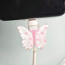 2pcs Transparent Polka Dot Bow Tie Lightning (5-14) Type-C Cable Protector - , Resistant To Breakage, Fashionable Phone Accessory Design - Plastic Cable Protector With Cute Bow Tie Decoration, Charging Cable Protector - Multicolor - View 4