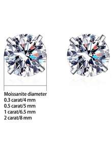 ConiiW 1 Pair 925 Sterling Silver Moissanite Classic Minimalist Basic Earrings, Perfect Gift For Women And Couples, Suitable For Daily Wear, Outfit Matching, Wedding, Engagement, Proposal, Travel, Vacation, Date, Valentine's Day, Mother's Day, Birthday, Anniversary And Other Occasions - Silver - View 10