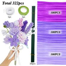 322件套毛根手工套装，附带视频教程，包含300根三色毛根、20根花茎铁丝、1卷花艺胶带和1条丝带，一套完整的DIY手工艺术套装，可用于制作手工礼物，是母亲节、情人节、生日、节日礼物以及成人创意DIY手工项目的理想之选。 - 322pcs三色扭扭棒套餐 - 查看 3