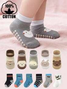 6 đôi/12 đôi tất trẻ em bằng cotton chấm bi, tất dài đến bắp chân cho bé trai và bé gái, tất hoạt hình, tất thoáng khí chống trơn trượt. - Nhiều màu - Xem 12