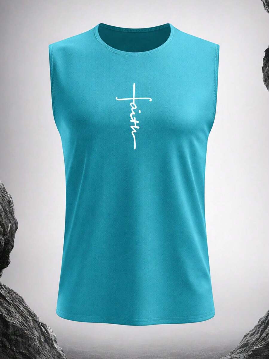 Áo tank top nam không tay cổ tròn, in họa tiết trơn, thích hợp tập luyện thể thao, chạy bộ, tập gym hoặc mặc thường ngày. - Màu xanh bụi bặm - Xem 1