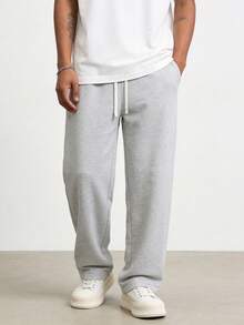 Men's Straight Leg Knit Pants With Drawstring, Loose Fit Casual Sports Trousers For Spring And Autumn - Light Grey - View 1