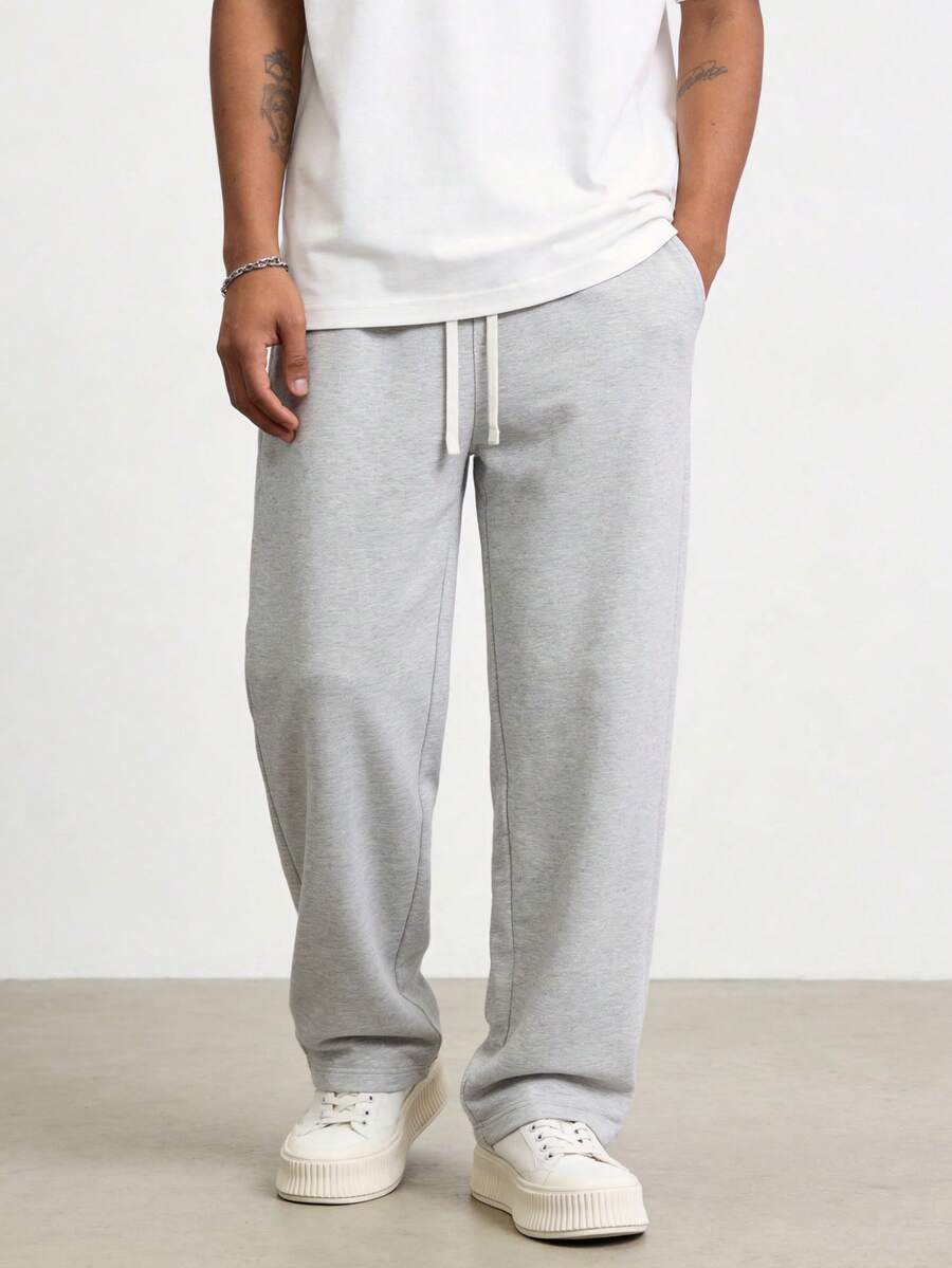 Men's Straight Leg Knit Pants With Drawstring, Loose Fit Casual Sports Trousers For Spring And Autumn - Light Grey - View 1