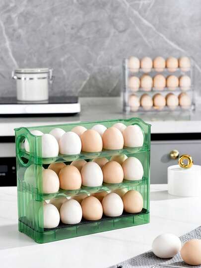 1 hộp đựng trứng 3 tầng trong suốt, giá đựng trứng nhà bếp, thích hợp để trong tủ lạnh, tủ bếp, kệ và mặt bàn, lý tưởng cho lễ Phục sinh, có thể dùng làm khay đựng trứng.