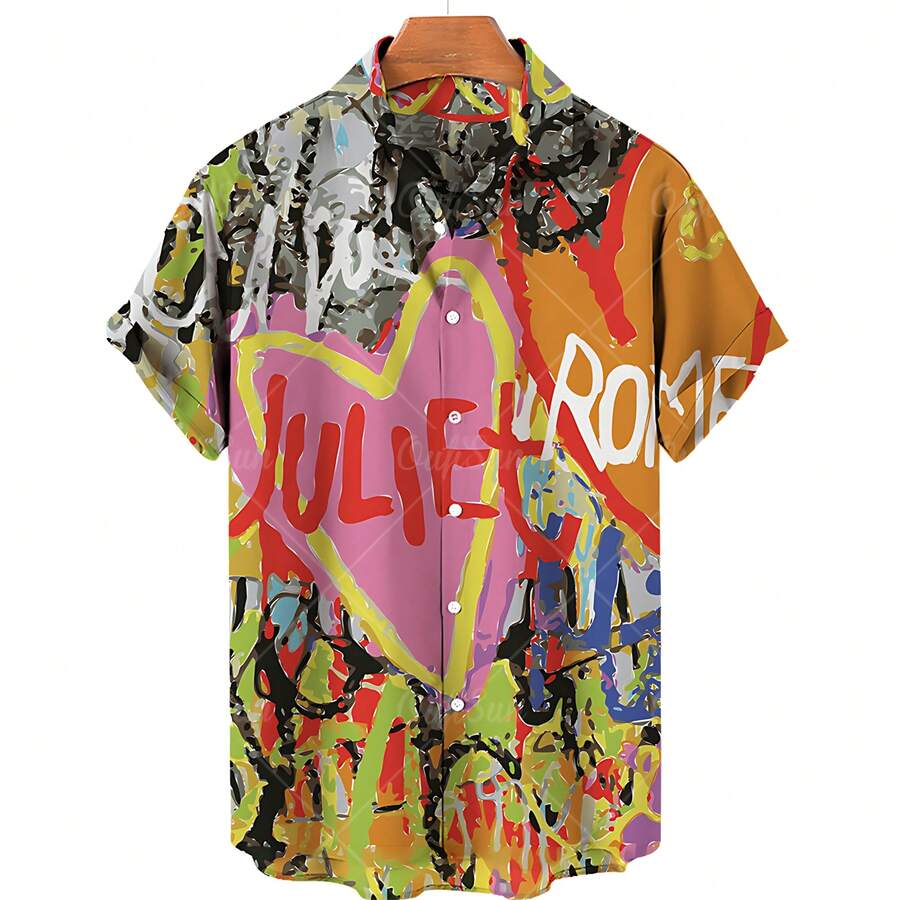 Abstract And Colorful Patterns Symbolize Creative Energy And Happy Emotions. 3D Printed Casual Short Sleeved Button Men's Shirt For Summer Fashion - A508D-AL24362 - 查看 1