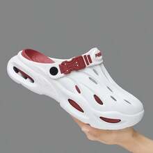 Men's Fashion Colorblock Thick Sole Breathable EVA Clogs, Adjustable Heel Strap Dual-Use Sandals, Non-Slip For Beach & Camping - White and Red - View 4