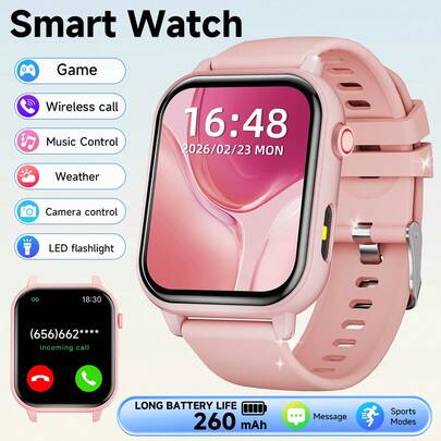 Reloj inteligente unisex 2026, diseño mejorado, pantalla HD grande de 1.83", batería de larga duración de 260mAh, linterna LED incorporada, llamadas inalámbricas, cámara, múltiples modos deportivos, accesorio esencial