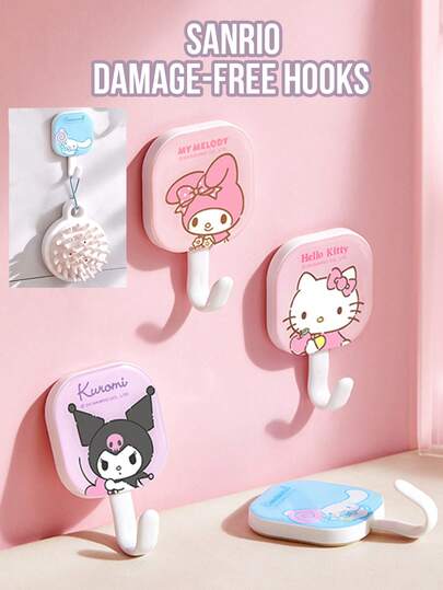 Bộ móc dán tường Sanrio Family – Siêu bền, chống thấm nước, chống ẩm, không cần khoan, không gây hư hại tường, thích hợp cho nhà bếp, phòng tắm, phòng ngủ, sau cửa và để sắp xếp đồ đạc trong nhà – Thiết kế hoạt hình Hello Kitty, My Melody, Kuromi, Cinnamoroll dễ thương – Lý tưởng cho thanh thiếu niên, các bạn nữ, những người yêu thích phong cách Kawaii, sử dụng được cho mục đích nặng, dùng để treo chìa khóa, khăn tắm, túi xách, trang sức, áo khoác, món quà hoàn hảo cho người hâm mộ Sanrio.