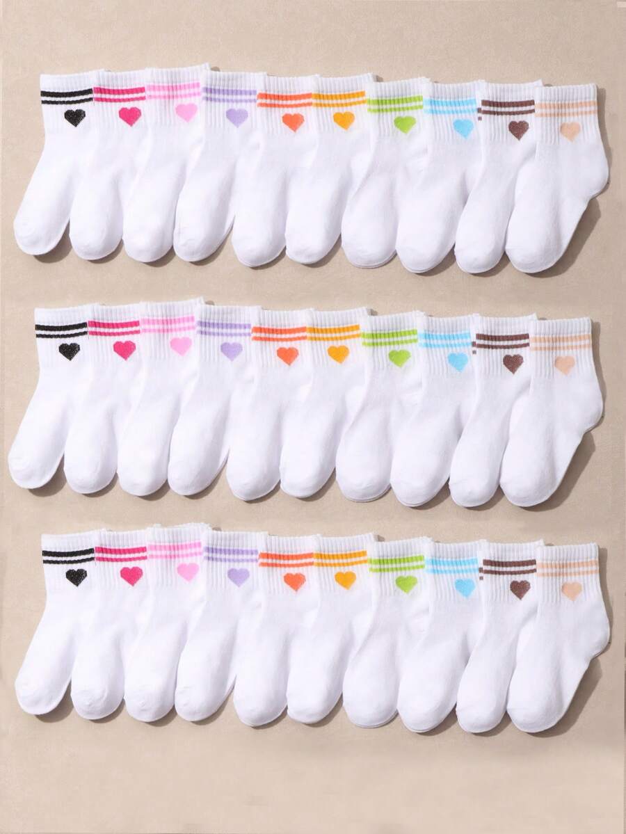 10 Pairs Children's Solid Color Casual Mid-Calf Socks - Multicolor - View 1