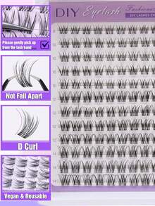 ELAE 120Pcs Lash Clusters Manga DIY Lash Extension Anime Eyelash Clusters 8-14mm Spiky Individual Eye Lashes Wispy False Eyelashes D Curl Cosplay Doll Cluster Eyelash Extensions Super Thin Band - 自然纖長款 - 查看 4