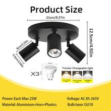 Luz empotrada de techo GU10, lámpara colgante rectangular/redonda, luz de techo LED para decoración del hogar, foco moderno de aluminio, negro/blanco, bombilla GU10 reemplazable, opcional con/sin bombilla, adecuado para sala de estar, comedor, dormitorio, cocina, pasillo, cafetería, sala de exposiciones, sala de lectura, bar, pasillo, hotel, tienda de ropa, sala de exposición, tamaño y forma personalizables - Base GU10 (montable en techo o pared) - Ver 36