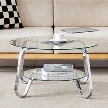 Retro Minimalist Style Metal Frame Double Layer Tempered Glass Coffee Table, Adds A Touch Of Elegance To Your Living Room. - Silver - View 7