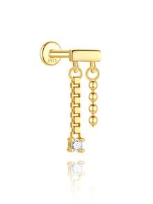 1 pieza Pendiente de oreja tipo cuff de plata de ley 925 con cadena y pendiente de diamante, pendiente para cartílago de la oreja, pendiente para lóbulo de la oreja, pendiente tipo cuff para mujeres - Dorado - Ver 20
