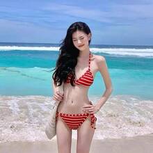 Women Tankinis - Red Stripes + White Coat - View 3