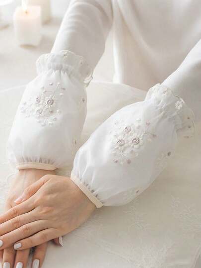 1 Pair Flower Lace Sleeve Cover, Floral Lace Cuff Sleeves Cover