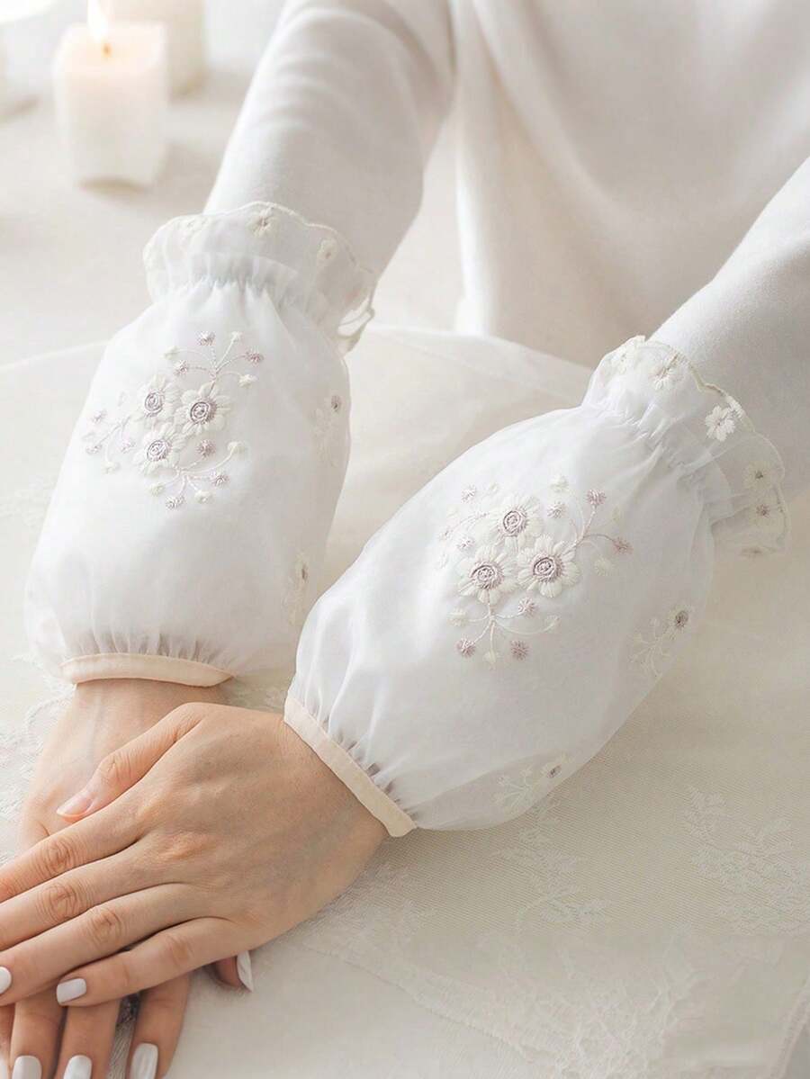 1 对花朵蕾丝袖套，花朵蕾丝袖口套 - 多色 - 查看 1