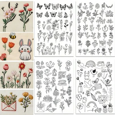 Suda Çözünebilir Nakış Sabitleyici, Önceden Baskılı Yaprak ve Hayvan Desenleri, El Yapımı Dikiş ve Dokuma Kendin Yap El Sanatı Sabitleyici, Şapka, Eldiven, Giysi ve Diğer Kendin Yap Projeleri İçin Uygun, Kullanımı Kolay Dikiş Kağıdı