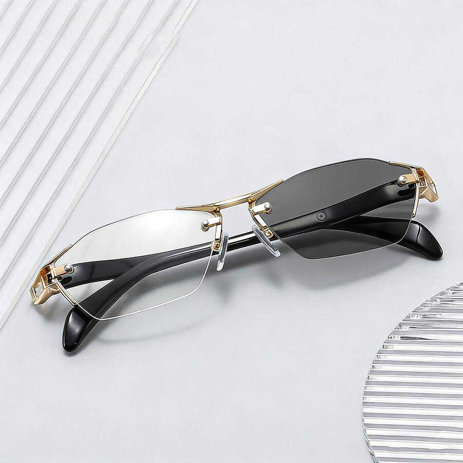 1pc Men's Rectangular Business Elegant Optical Glasses, Suitable For Daily Work And Outings - Transparent Color-changing Gray - View 1