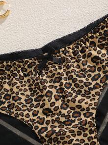 Women's Solid & Leopard Print Mixed Color Soft Comfortable Lace Patchwork Low-Rise Panties - Multicolor - View 4