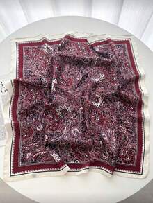 1 pièce Foulard carré en soie de 70 cm, bandeau imprimé en satin pour femme, foulard de cou, turban, châle mode pour dames, foulard - Rouge - Voir 4