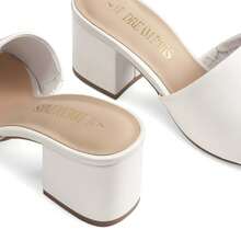 Women Minimalist Chunky Heeled Mule Sandals, Comfortable Slip On Square Open Toe Summer Sandals - 白色 - 查看 6