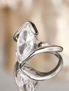 1 chiếc nhẫn nữ thanh lịch đính đá Cubic Zirconia, thích hợp làm quà tặng đám cưới, lễ đính hôn, kỷ niệm, quà tặng ngày Valentine. - Bạc - Xem 6