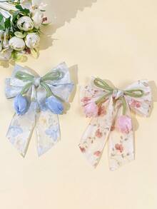 1 Stück Süße Mode Blumen Mesh Tulpe Blume Haarspange für Frauen, vielseitig minimalistischer eleganter Haarschmuck mit Schleife, geeignet für tägliche Fahrten, Festivals, Partys, Geburtstage, Reisen, Fotografie, jede Gelegenheit, tolles Geschenk für die beste Freundin, Haarklammern, Sommer, Feiertage, Party - Verschiedenfarbig - Übersicht 3