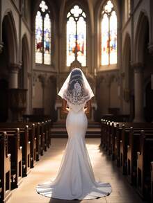 1件装女士新款教堂祈祷白色面纱，圣母玛利亚三角头巾，刺绣头巾，女士头套 - 彩色 - 查看 6