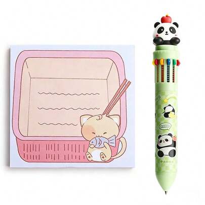 Bộ giấy ghi chú hình mèo hoạt hình dễ thương kèm 12 bút bi nhiều màu.