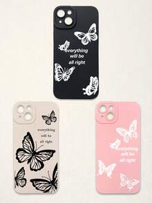Funda de teléfono suave con protección de lente, 3 piezas con estampado de mariposa y letra, mariposa + estampado de eslogan "Todo estará bien", compatible con iPhone y Galaxy - Multicolor - Ver 59