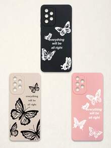 Funda de teléfono suave con protección de lente, 3 piezas con estampado de mariposa y letra, mariposa + estampado de eslogan "Todo estará bien", compatible con iPhone y Galaxy - Multicolor - Ver 61
