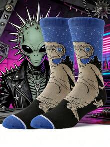 1 par de calcetines unisex de moda callejera, estilo de otoño para skate, baloncesto y hip hop, calcetines creativos y divertidos de diseñador - Multicolor - Ver 1