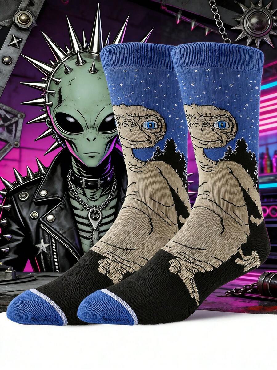 1 par de calcetines unisex de moda callejera, estilo de otoño para skate, baloncesto y hip hop, calcetines creativos y divertidos de diseñador - Multicolor - Ver 1