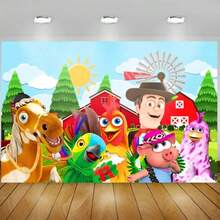 Cartoon  La Granja De Zenon Theme Shower Kids 1st Birthday Party Green Grass Farm Photo Background Decoration Props - Kiểu Y - Xem 13