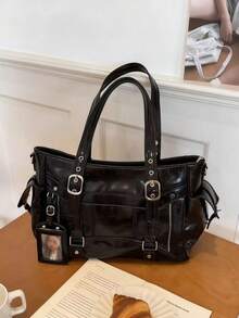 Korean Style New Pillow Handbag, Retro Shoulder Bag, Large Capacity Tote Bag For Work Commute, No Pendant Included, Pendant Is For Styling Only - Black - View 6