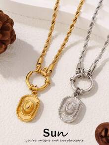 1pc Stainless Steel Western Cowboy Hat Pendant Necklace For Women Fashion 18K Gold Plated Clavicle Necklaces Jewelry ﻿ - Necklace - View 1