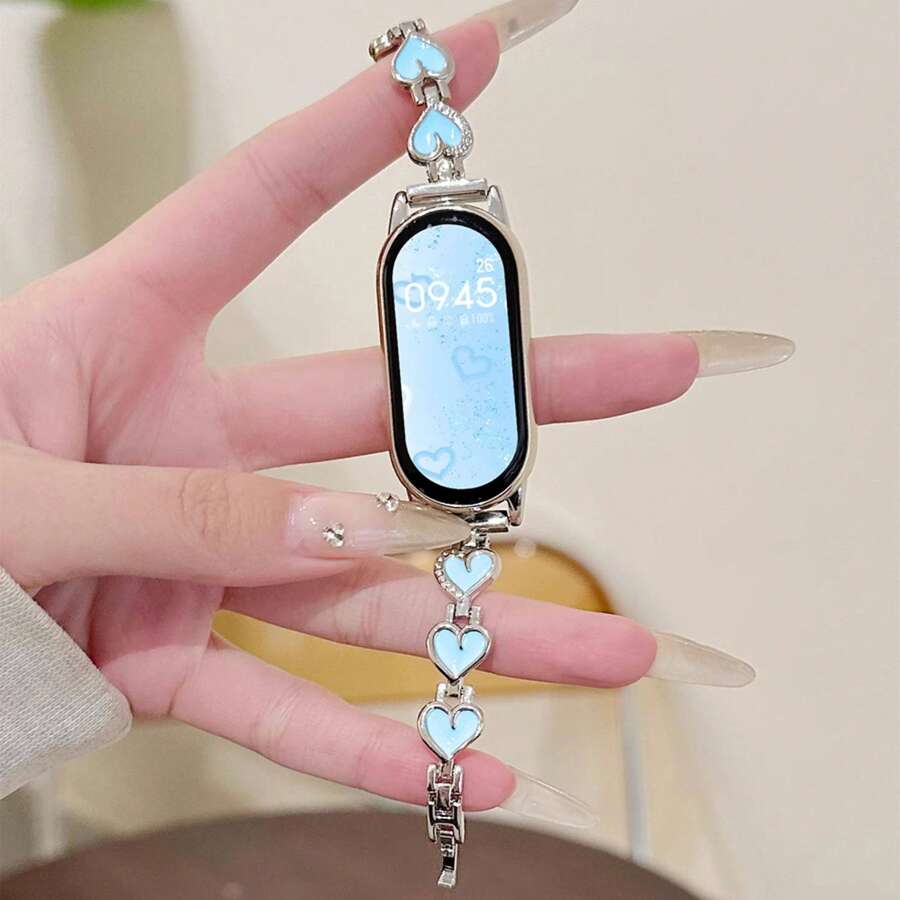 MI Watch Band, Metal Chain With Heart Design, Fits For Mi 8/9/10, Fashionable, Unisex Replacement Strap